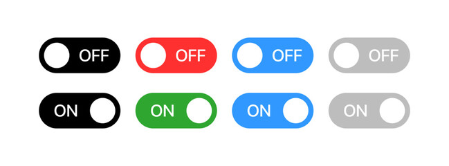 Poster - On Off sliders icons set. Flat, color, on button, off button, on off sliders icons. Vector icons