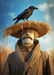 Scarecrow with crow sitting on his head