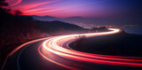 Fototapeta Przestrzenne - Photo of a highway at night. Neon night highway track with colorful lights and trails
