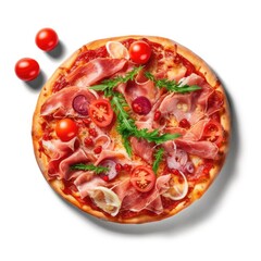 Wall Mural - Pizza with Ham and Tomatoes