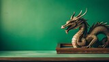 Fototapeta Konie - wood dragon on jade background festive chinese new year banner
