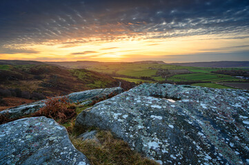 Wall Mural - sunset at corby's crags, which look over the vale of whittingham towards the cheviot hills at edling