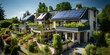 view of residential houses with photovoltaic solar panels, generative ai