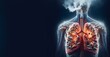 Smoker lungs, Affect of smoke on lungs illustration on blue isolated background, World Tuberculosis  concept, AI generated