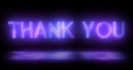 Wall Mural - Neon retro style trendy Thank You text animation in a dark background for Thanksgiving. Glossy stylish thank you expressing gratitude message. Sign board advertisement asset.