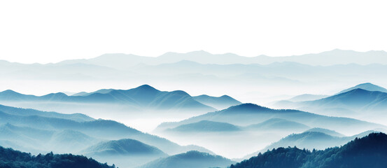 Wall Mural - Surreal foggy mountain range, cut out