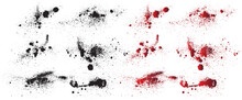 Dripping Collection Of Black Vector Blood Stain Vector. Set Of Spotted Red Vector Blood Background. Red Ink Splat Background