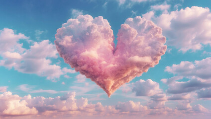 Clouds in the sky in the shape of a heart with pastel colors. Love concept. Valentine's Day hearts, beautiful colorful clouds in the background.