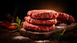 Raw ground beef burger patties, Juicy raw burger patty  on a black background, for burger lovers seeking an authentic and flavorful experience