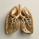Fototapeta Sawanna - Golden human lungs lying flat on a light background