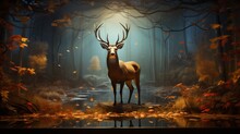 A Colorful Digital Painting Of A Deer In The Forest AI Photo