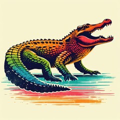 Wall Mural - illustration of crocodile, vintage grunge logo, ai generate