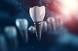 Professional dental implant on blurred defocused background with copy space for text placement