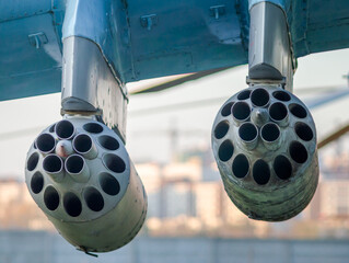 Wall Mural - army military rocket launcher on the wing of an airplane