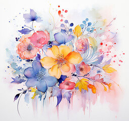 Wall Mural - abstract florals and flowers watercolor design