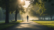 © Катерина Євтехова - A person jogging in the park at dawn, morning routine, blurred background, with copy space