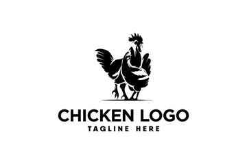 Wall Mural - vector rooster and hen logo with modern and clean silhouette style