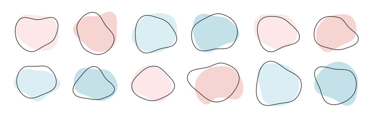 organic amoeba blob shape abstract pink blue color with line vector illustration isolated on transpa