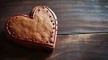Gingerbread Heart On Wooden Background, Valentine's Day.