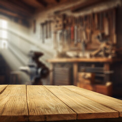 Wall Mural - desk of free space and blurred workshop background. empty space for your decoration.