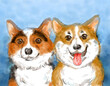 Watercolor pet portrait painting of Welsh Corgi dogs