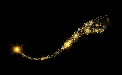 Poster - 
Gold dust glittering with sparkling particles. A beautiful shining star with a dusty tail. Festive background. Vector illustration