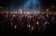 Candlemas. Light Of The World. Christian Holiday. People Holding Candles In A Church During A Religious Procession, Selective Focus