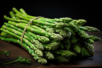 Canvas Print - A bundle of slender asparagus spears, poised for culinary exploration and culinary artistry. Concept of delicate green elegance. Generative Ai.