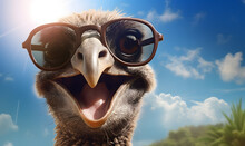 Happy Ostrich Wearing Sunglass For A Commercial Advertisement Image