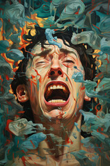 Poster - An image of distorted facial expressions, capturing the extreme emotional fluctuations linked to drug-induced psychosis.