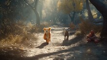 Cute Illustration Of Winnie The Pooh Playing With In The Park, 3d Realistic