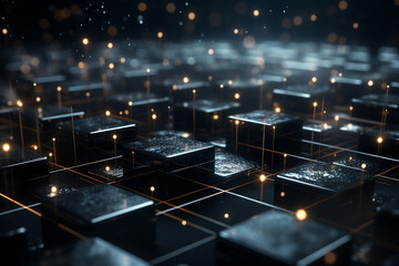 Poster - Abstract, monochromatic depiction of a blockchain ecosystem.