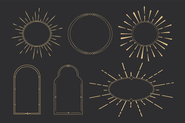 Wall Mural - set golden celestial frames, borders, oval, circle and arch line art esoteric minimal decoration wit