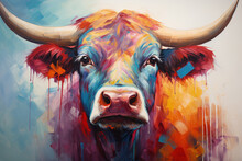 Bright And Colorful A Fauvism Style Of A Cattle, Generative Ai
