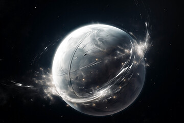 Wall Mural - planet white abstract in dark space with dots of stars, fantastic