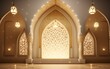 Illustration of Ramadan Kareem background with mosque and golden confetti
