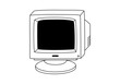 © Esgoty - Hand drawn cute outline illustration of retro pc monitor. Flat vector old computer sticker in line art doodle style. Vintage office or programmer device icon or print. Information technology. Isolated