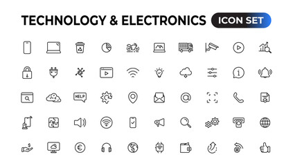 Poster - technology and electronics and devices web icons in line style. device, phone, laptop, communication