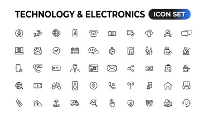 Poster - technology and electronics and devices web icons in line style. device, phone, laptop, communication