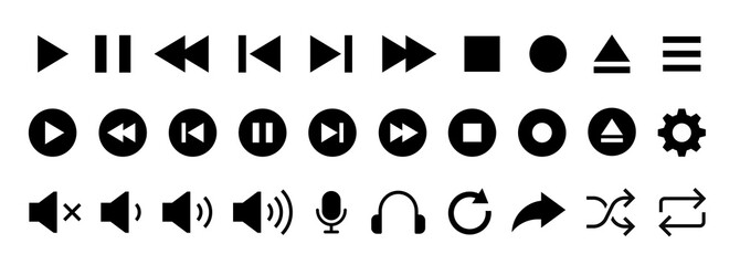 Wall Mural - Media player icon set. Video and audio player buttons. Player interface. vector