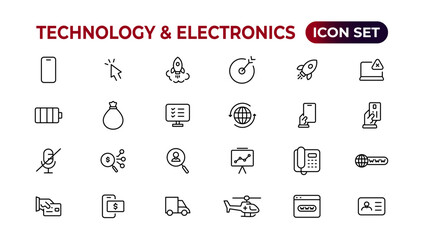 Poster - technology and electronics and devices web icons in line style. device, phone, laptop, communication