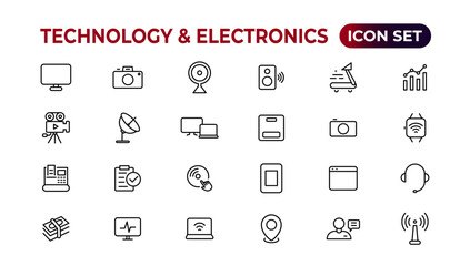 Poster - technology and electronics and devices web icons in line style. device, phone, laptop, communication