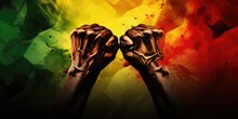 Abstract Background Of Clenched Fists In Red, Yellow, Green Colors Small Below And Free Space Above With Justice Themed Background For Elegant Solid Color African American, 12k 
