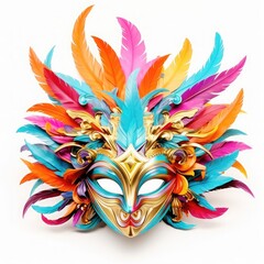 Wall Mural - A colorful mask adorned with feathers and intricate designs, worn during festive celebrations or masquerade parties, sweeping panorama, origami style, 64K, hyper quality 