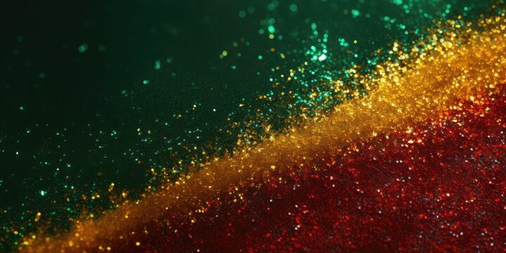 Black History Month concept. Abstract green yellow and red color glitter sparkle background. Space for your text, Bright color, ultra realistic