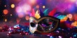 Close up of Carnival mask on colorful blur party background 