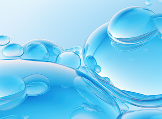 Poster - Soaring bubbles on blue background. Abstract soap bubbles floating background