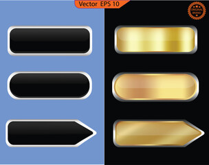 Wall Mural - Set of empty glass gold buttons and sliders, web icons of different forms. Gradient mesh. Button set color gold glossy. EPS 10. Vector illustration	
