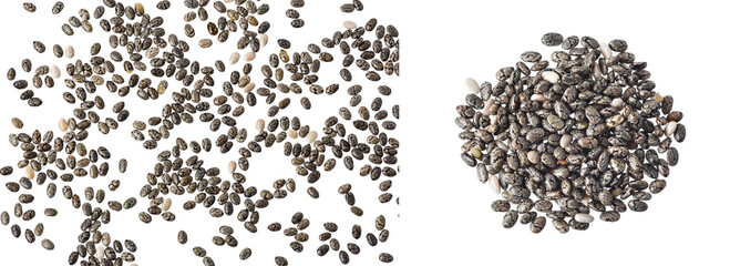 Wall Mural - Chia seeds isolated on white background. Top view. Flat lay.