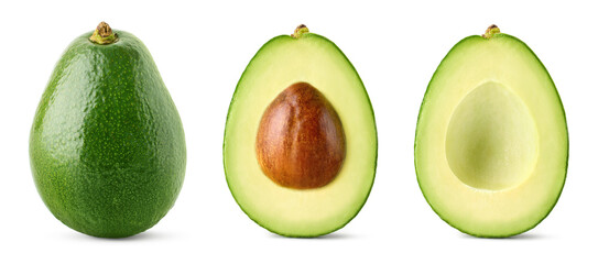 Wall Mural - Set of fresh ripe whole and halved avocado